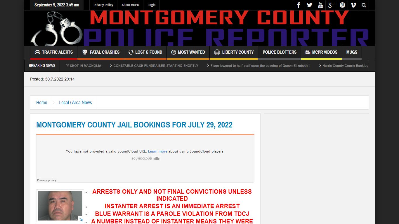 MONTGOMERY COUNTY JAIL BOOKINGS FOR JULY 29, 2022